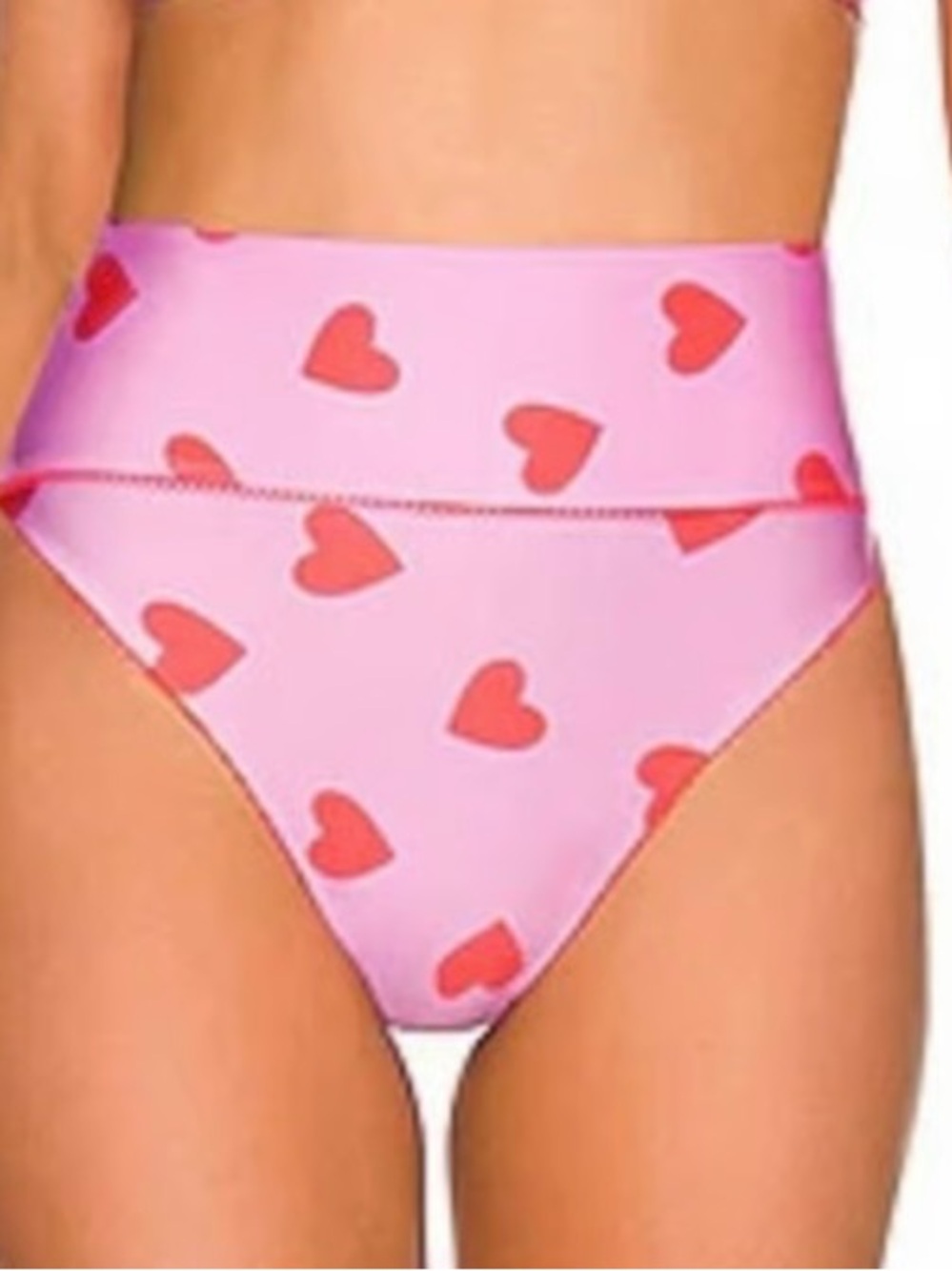 Beach Riot Pink High-Waist Bikini Bottom with Red Heart Print